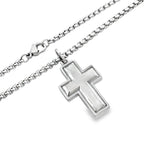 Stainless Steel Brushed Center Cross Necklace 22In 10.7Dwt