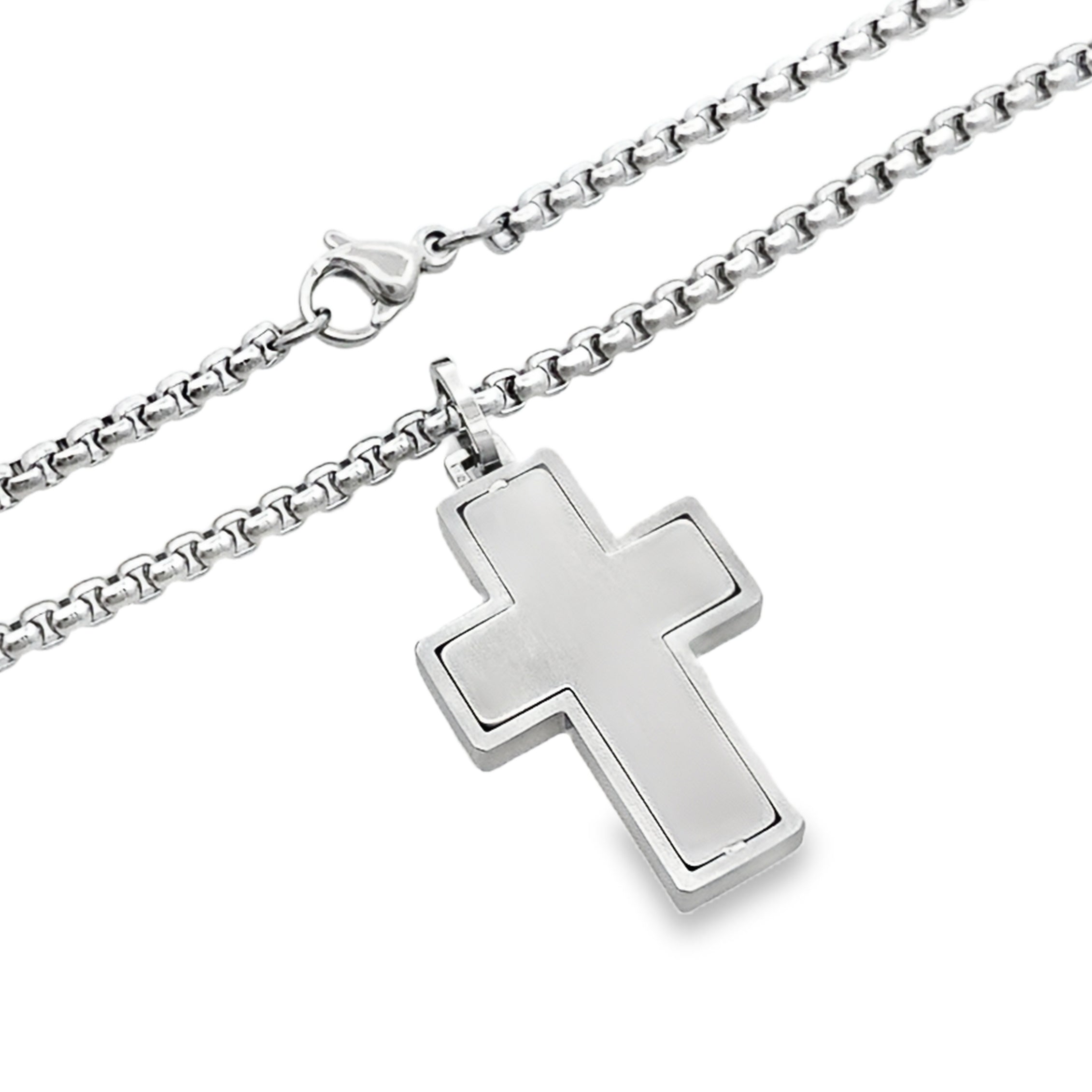 Stainless Steel Brushed Center Cross Necklace 22In 10.7Dwt