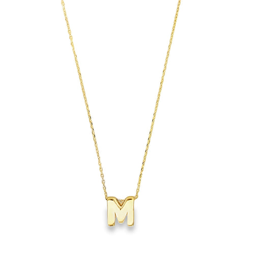 14K Yellow Gold Letter "M" Necklace 18In
