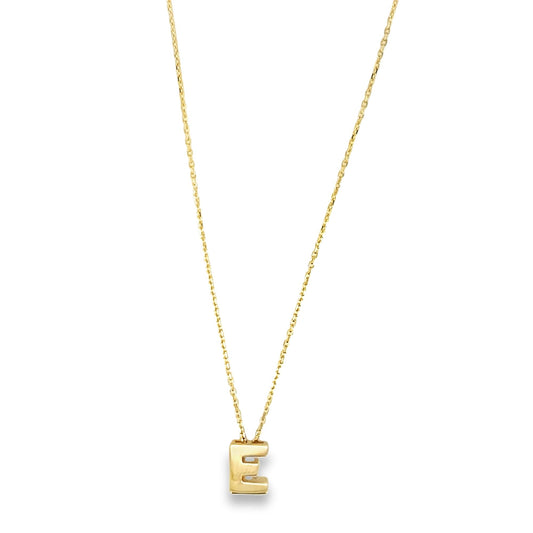 14K Yellow Gold Letter "E" Necklace 18In