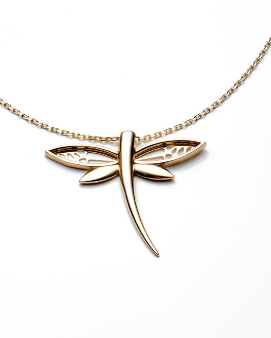 14K Yellow Gold Cable Link Dragonfly Necklace 17In 3.9Dwt