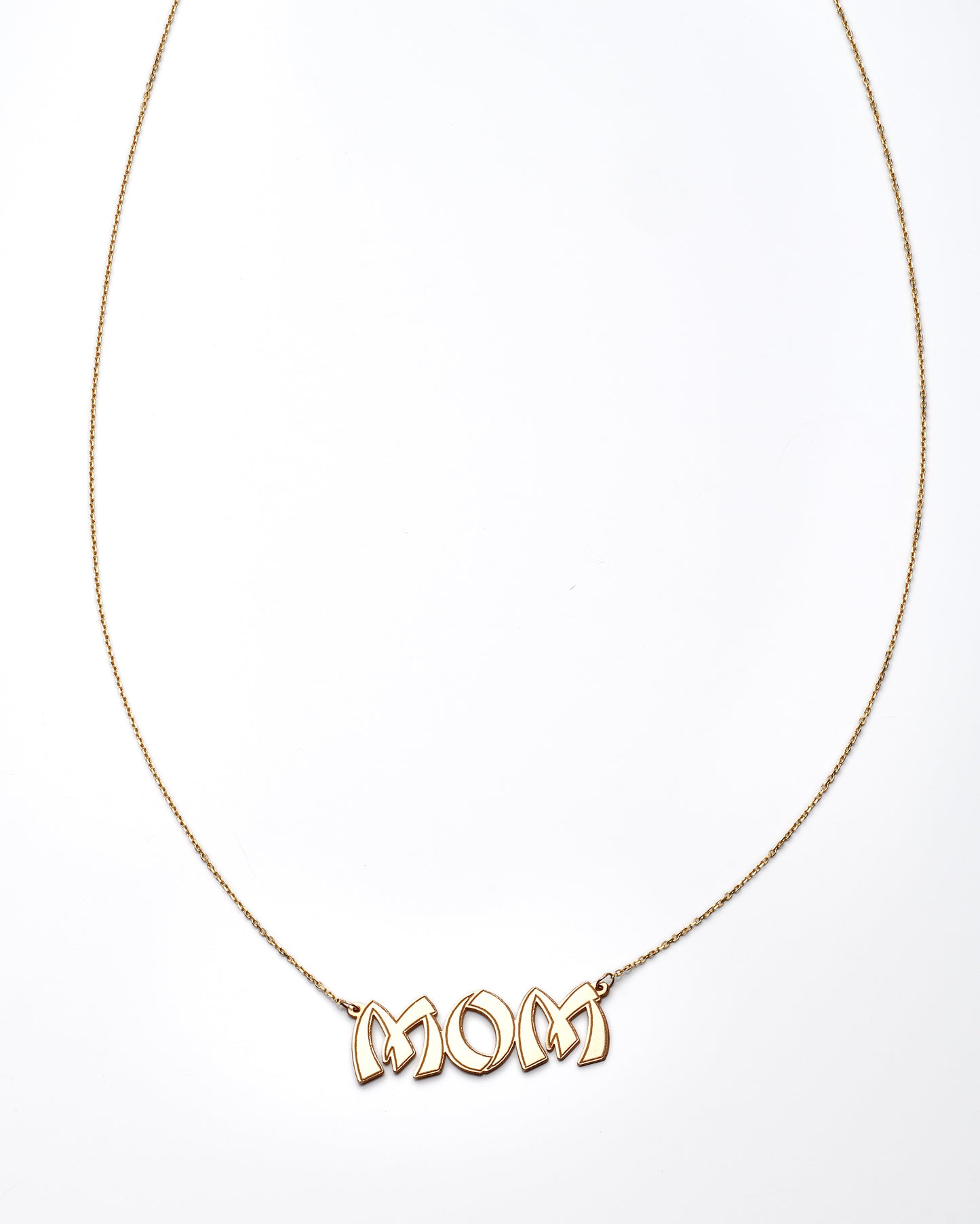 14K Yellow Gold "Mom" Name Plate Necklace 18In 1.0Dwt