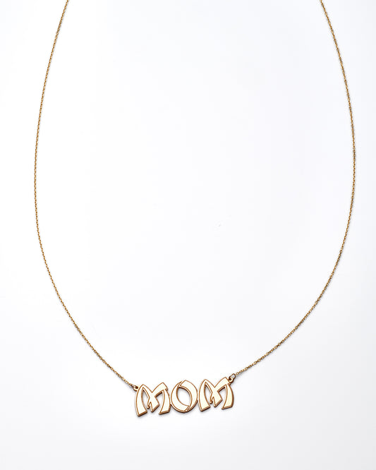14K Yellow Gold "Mom" Name Plate Necklace 18In 1.0Dwt