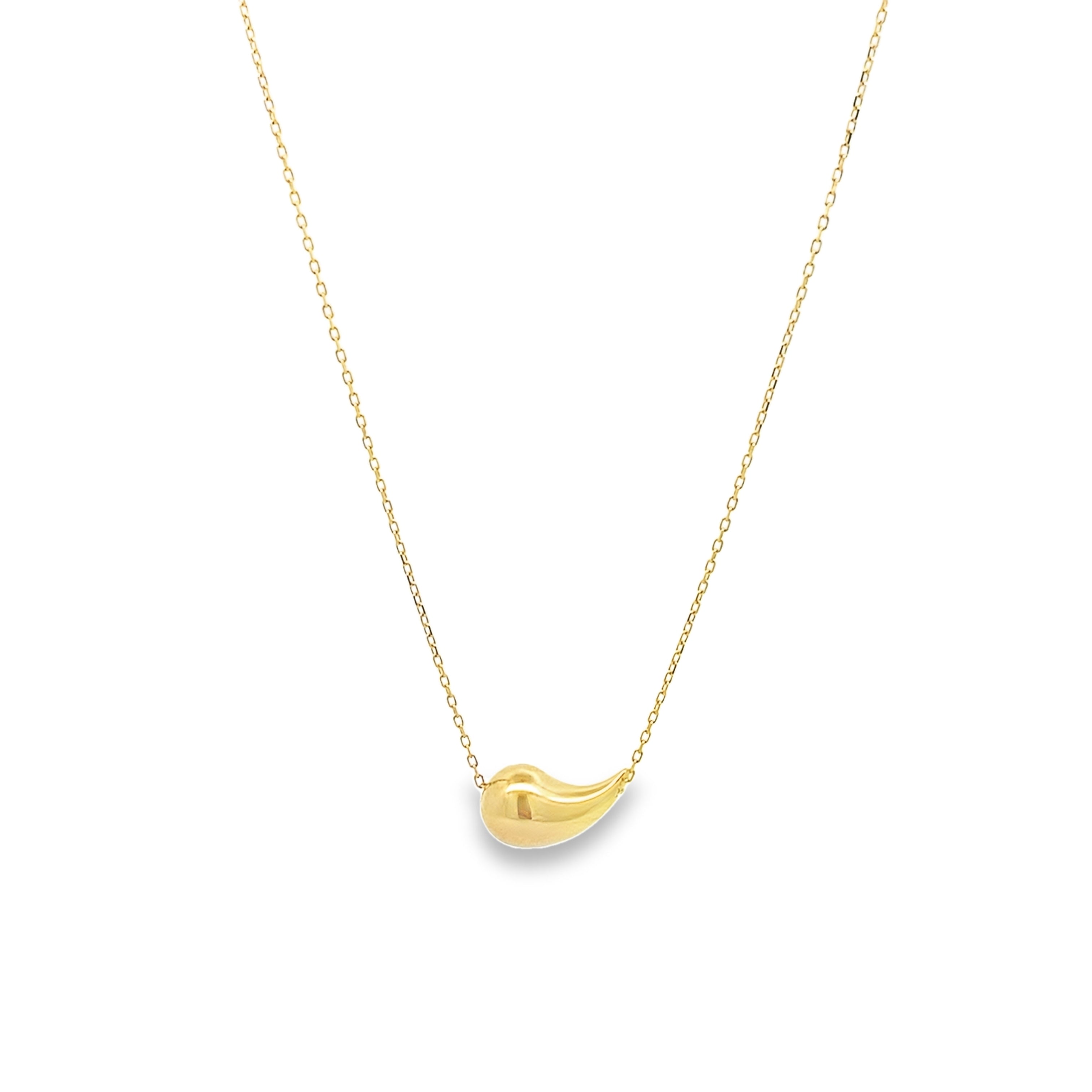 14K Yellow Gold Sideways Small Teardrop Necklace 18In 1.8Dwt