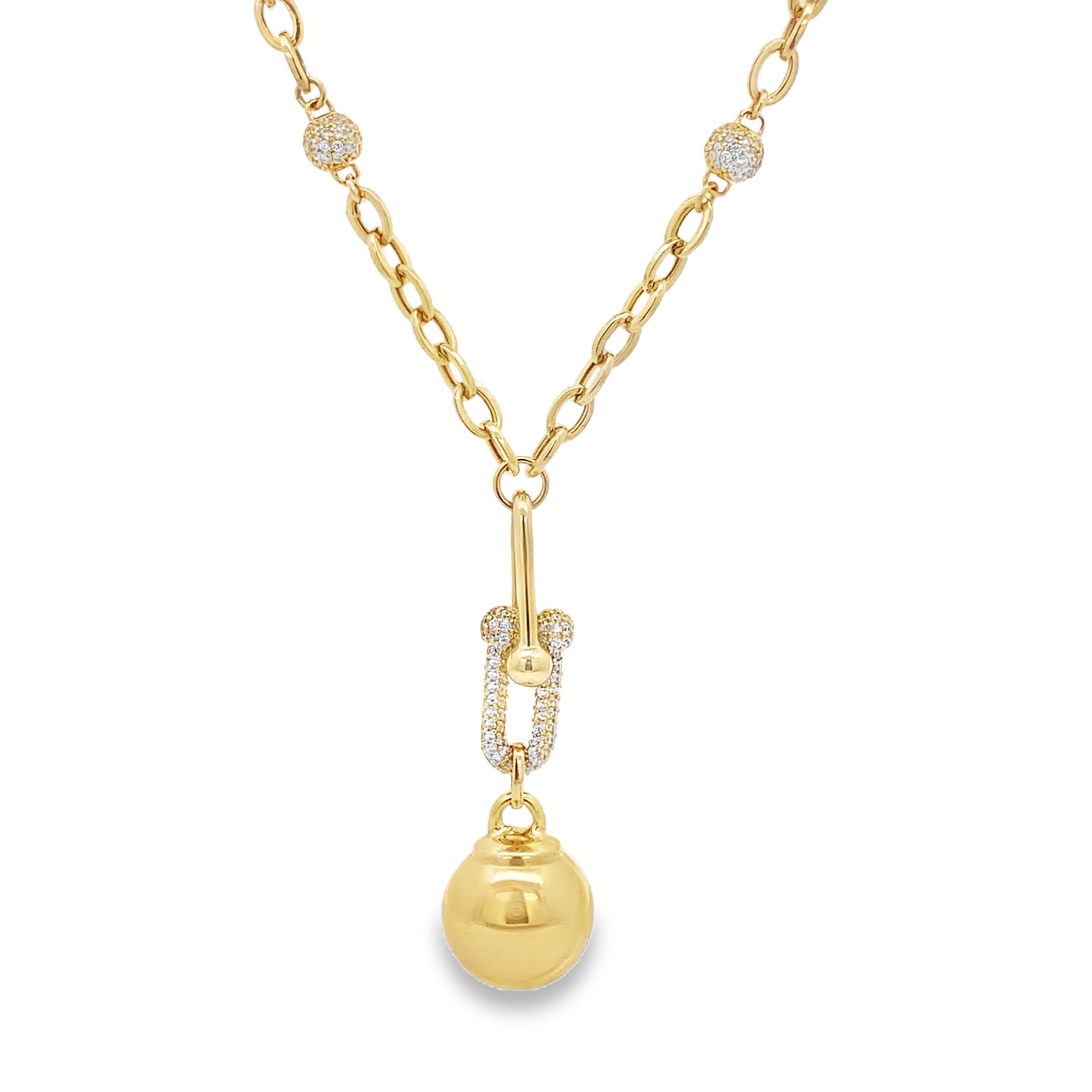 14K Yellow Gold Stirrup Fancy Link Necklace 16In 9.1Dwt