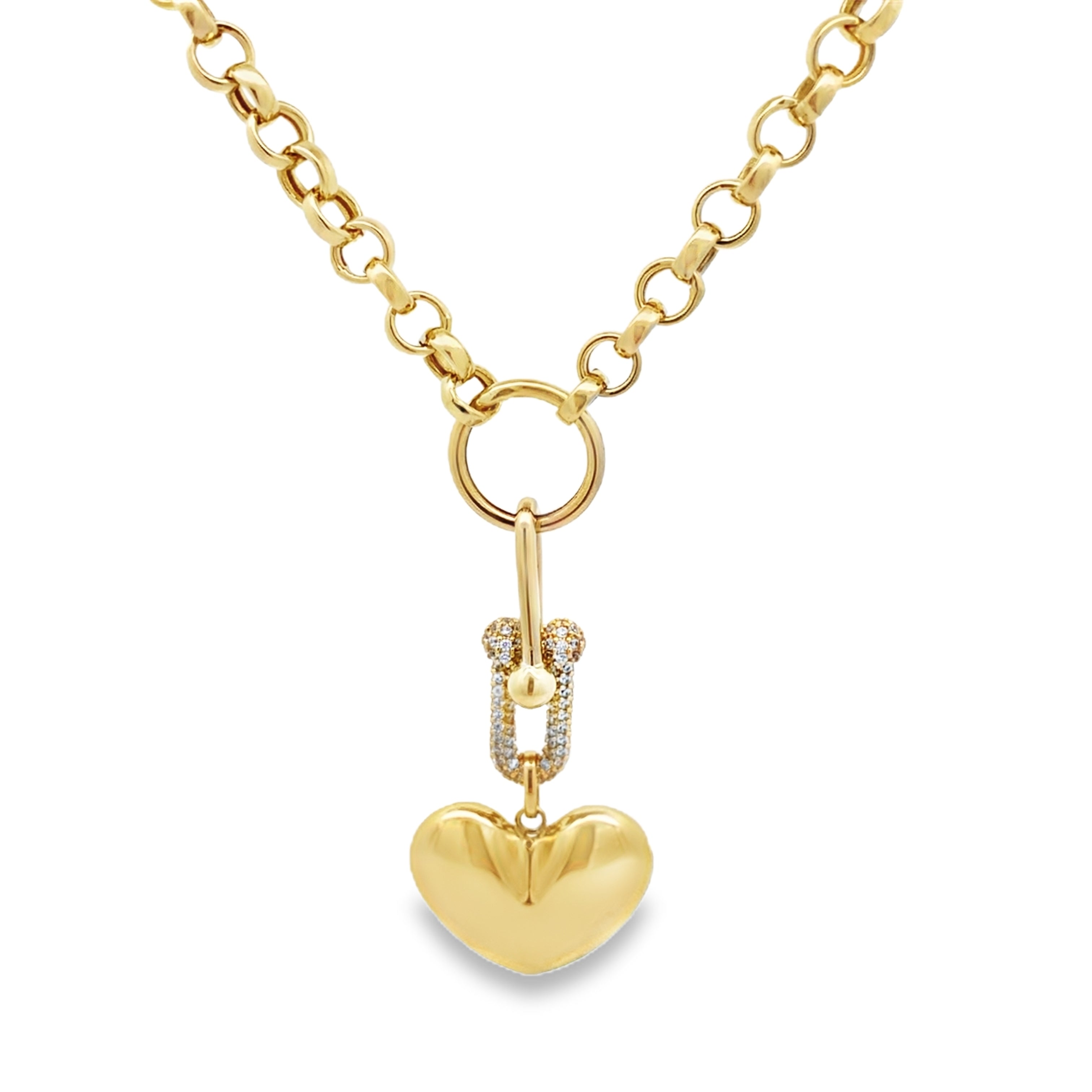 14K Yellow Gold Stirrup Rolo Link Necklace 17In 14Dwt