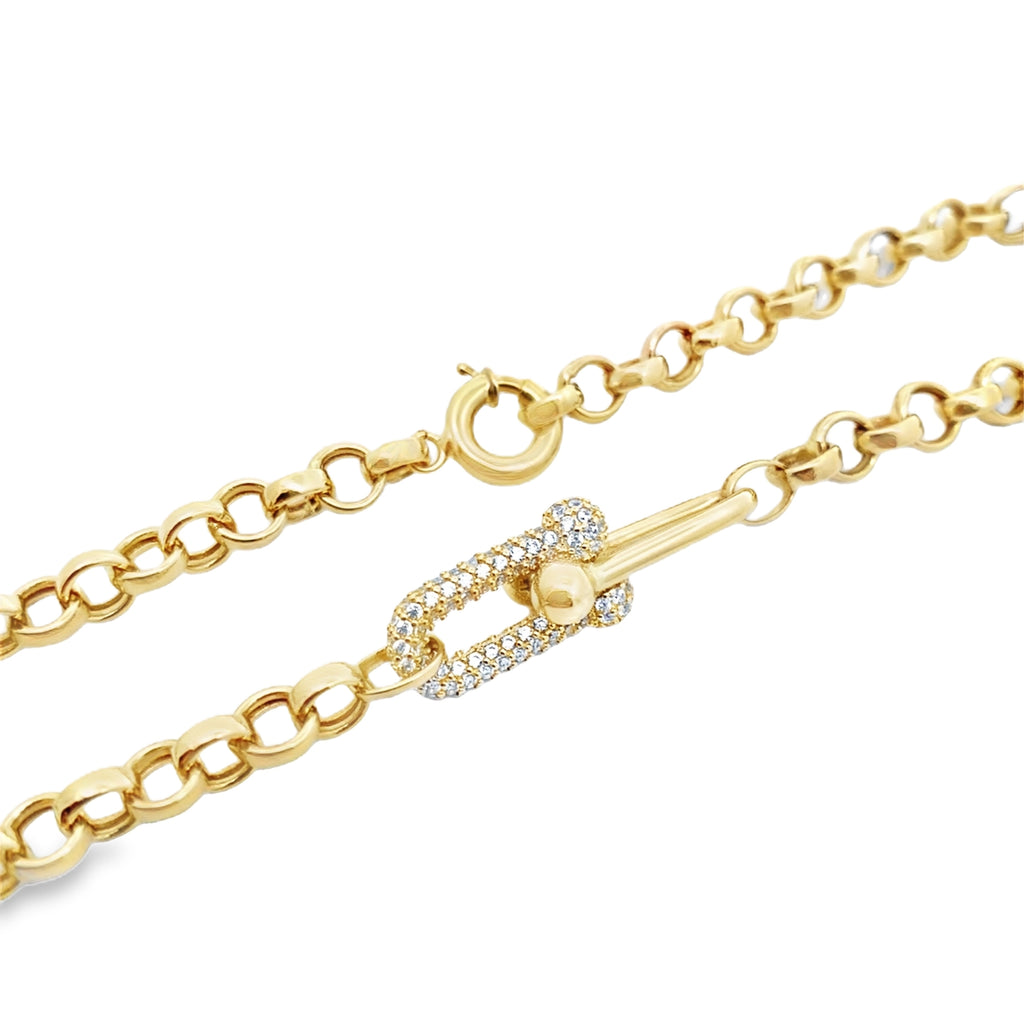 14K Yellow Gold Stirrup Rolo Link Necklace 17In 14Dwt