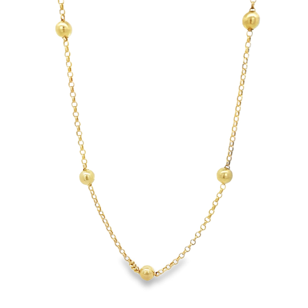 10K Yellow Gold Bead Station Link Necklace 17In 2.9Dwt