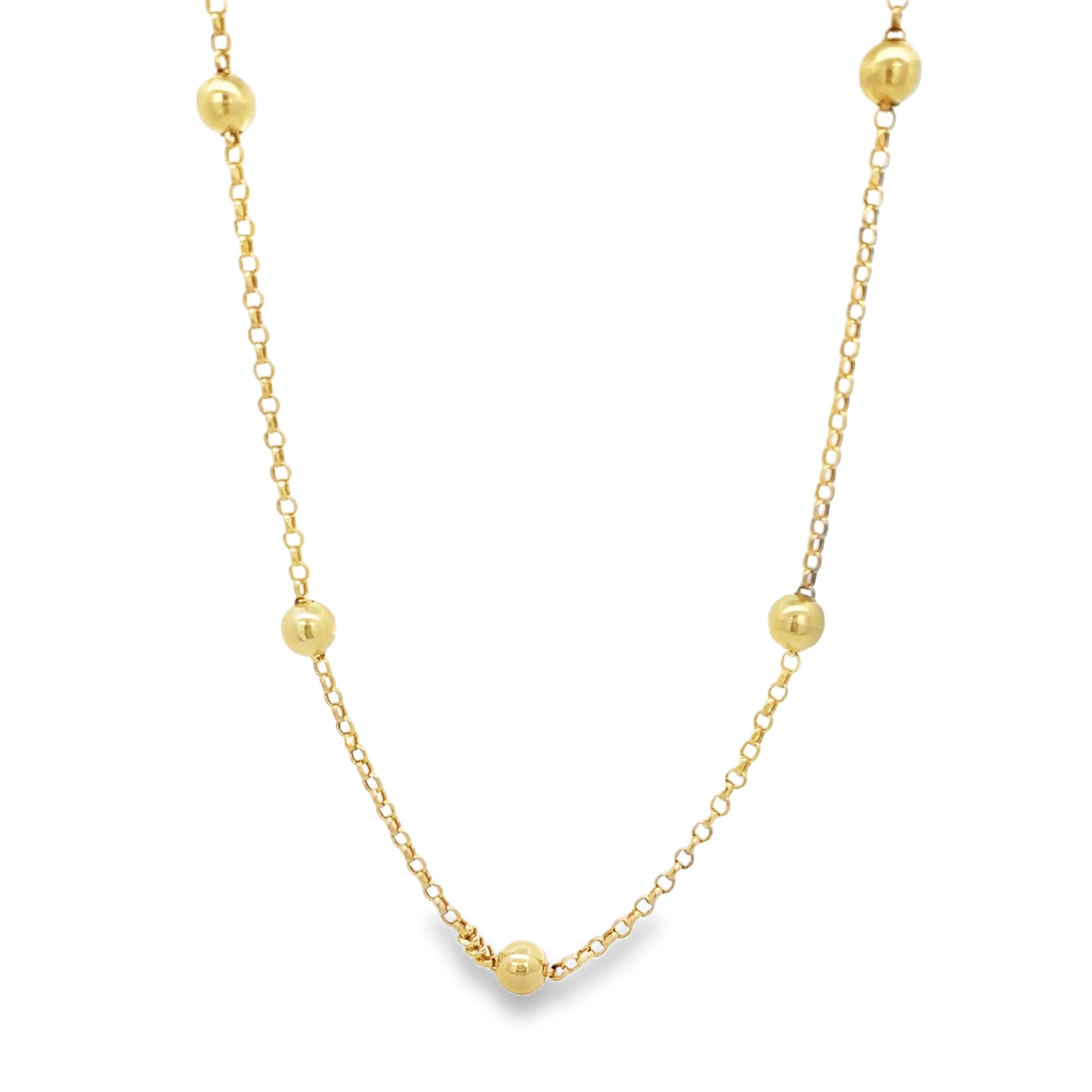 10K Yellow Gold Bead Station Link Necklace 17In 2.9Dwt