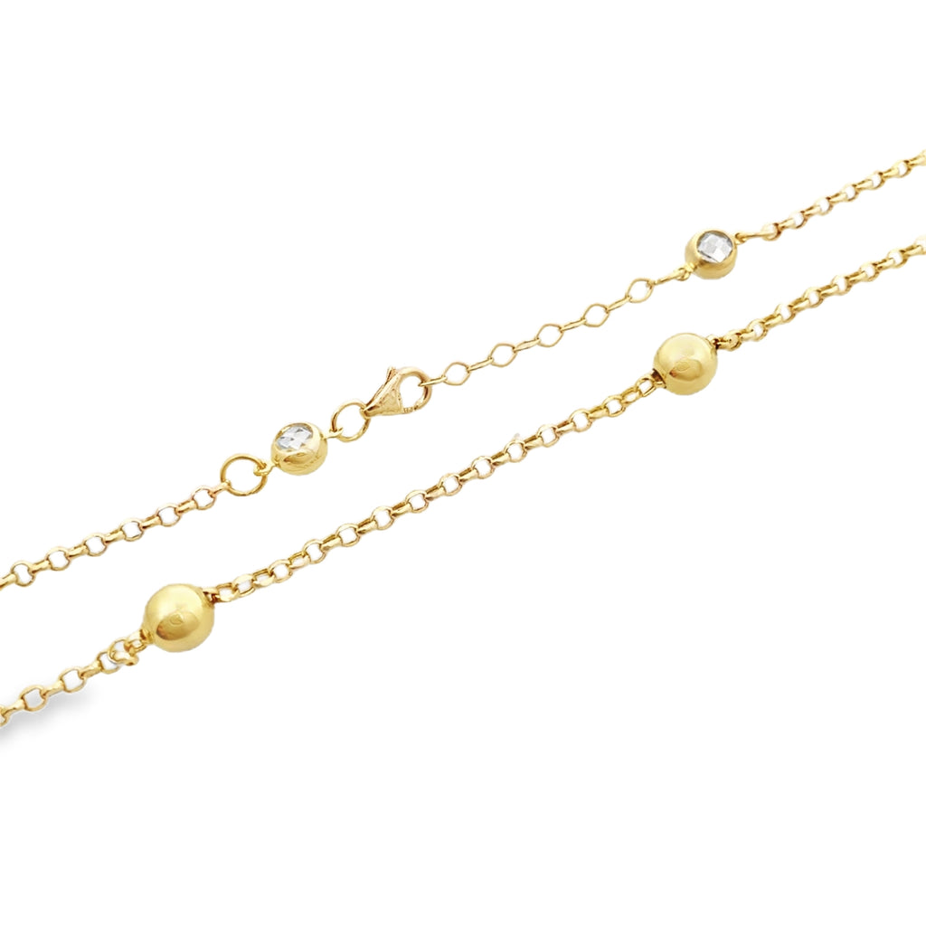 10K Yellow Gold Bead Station Link Necklace 17In 2.9Dwt