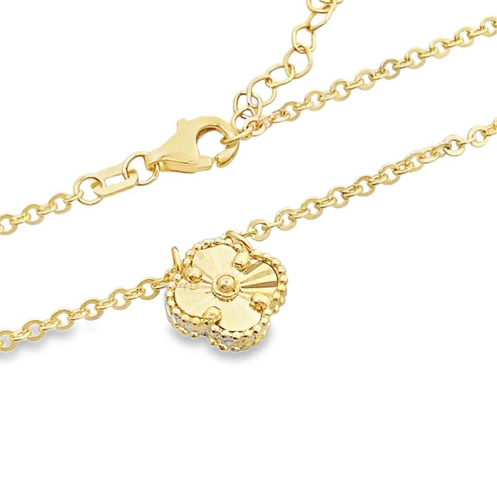 14K Yellow Gold Ladies Sunburst One Flower Necklace 17In 2.7Dwt