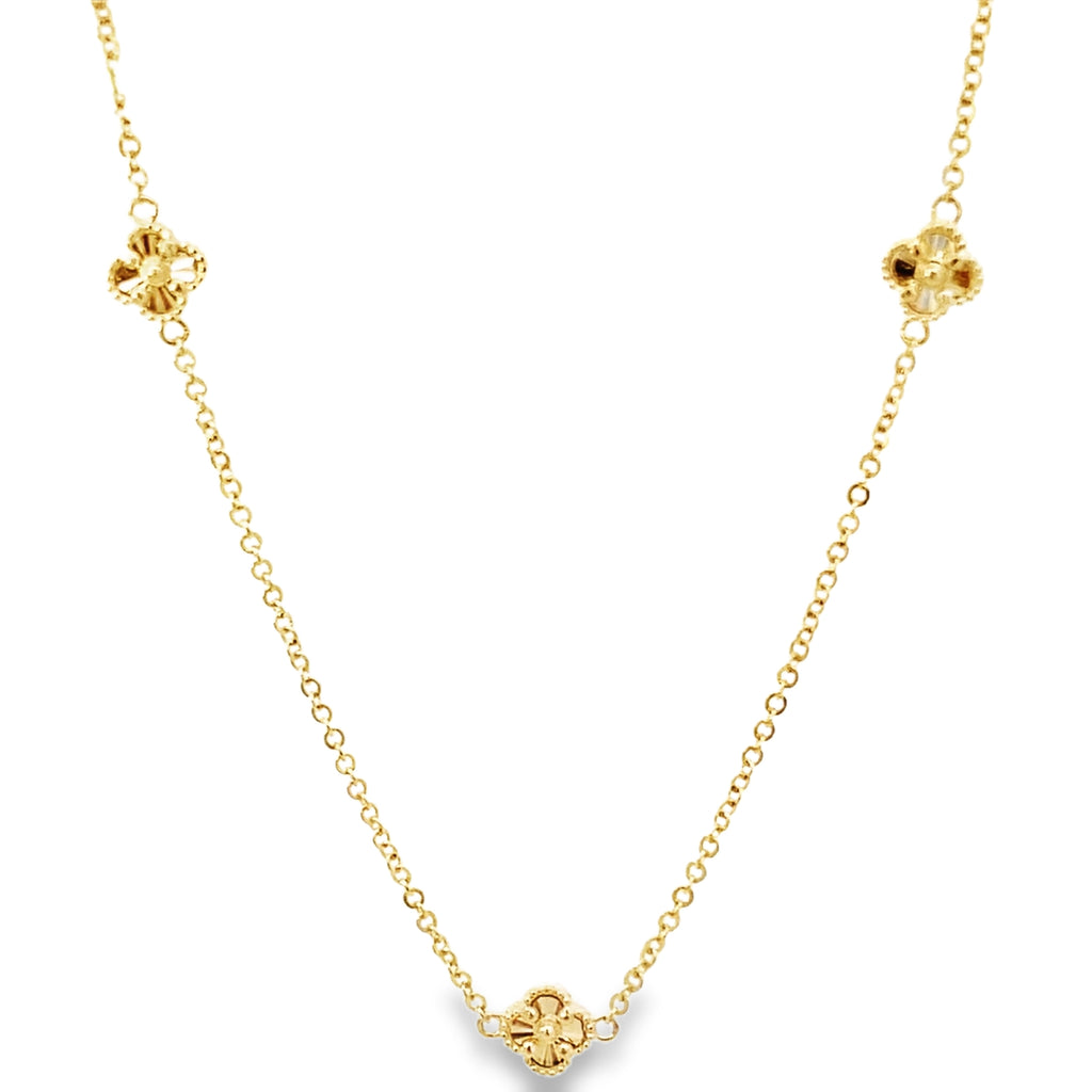 14K Yellow Gold Ladies Sunburst Five Flowers Necklace 17In 4.1Dwt