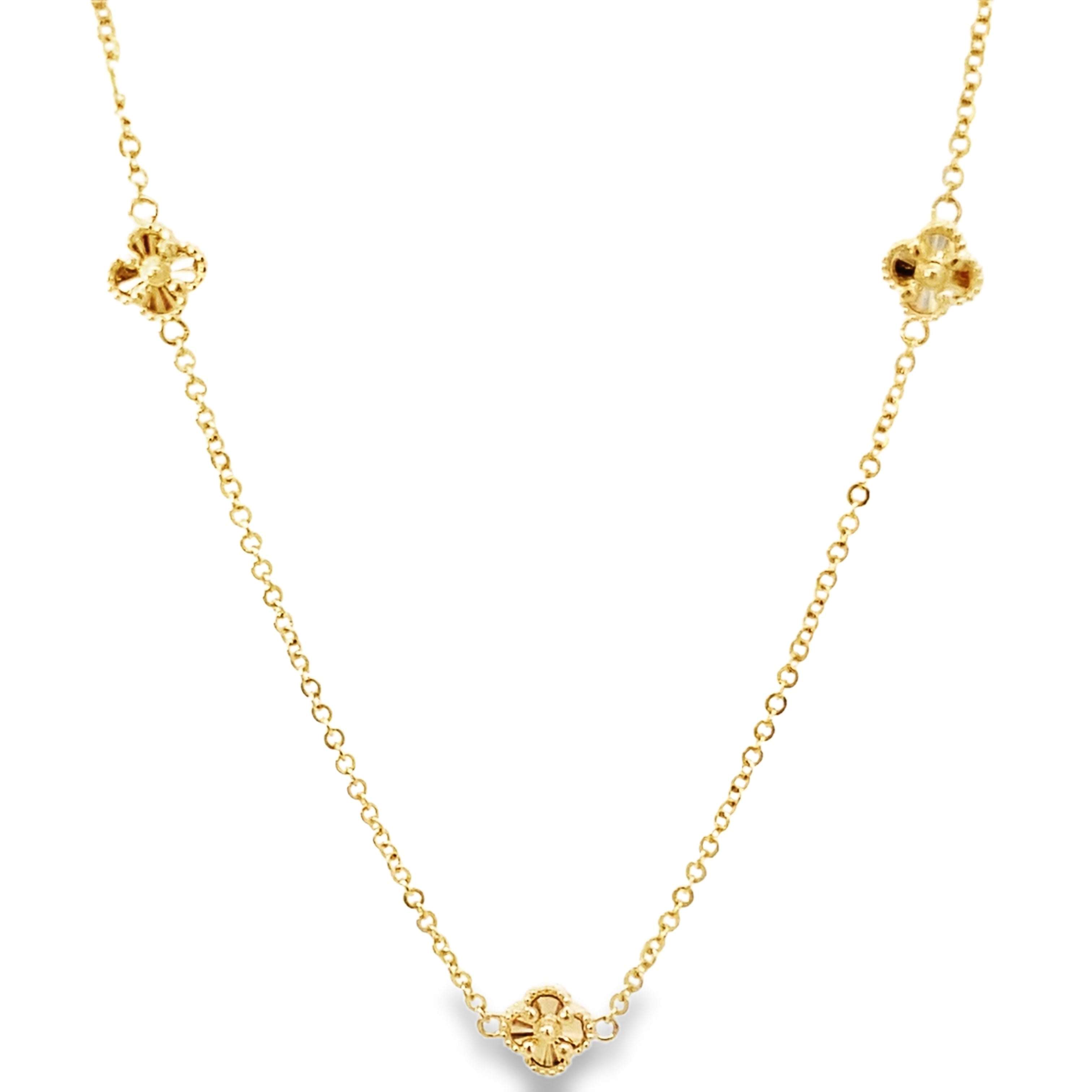 14K Yellow Gold Ladies Sunburst Five Flowers Necklace 17In 4.1Dwt