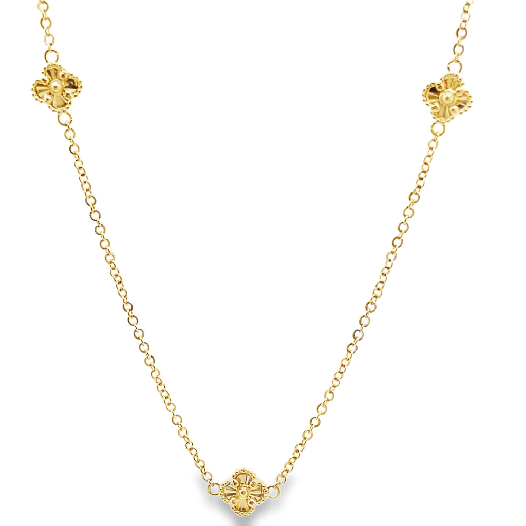 14K Yellow Gold Ladies Sunburst Five Flowers Necklace 17In 4.1Dwt