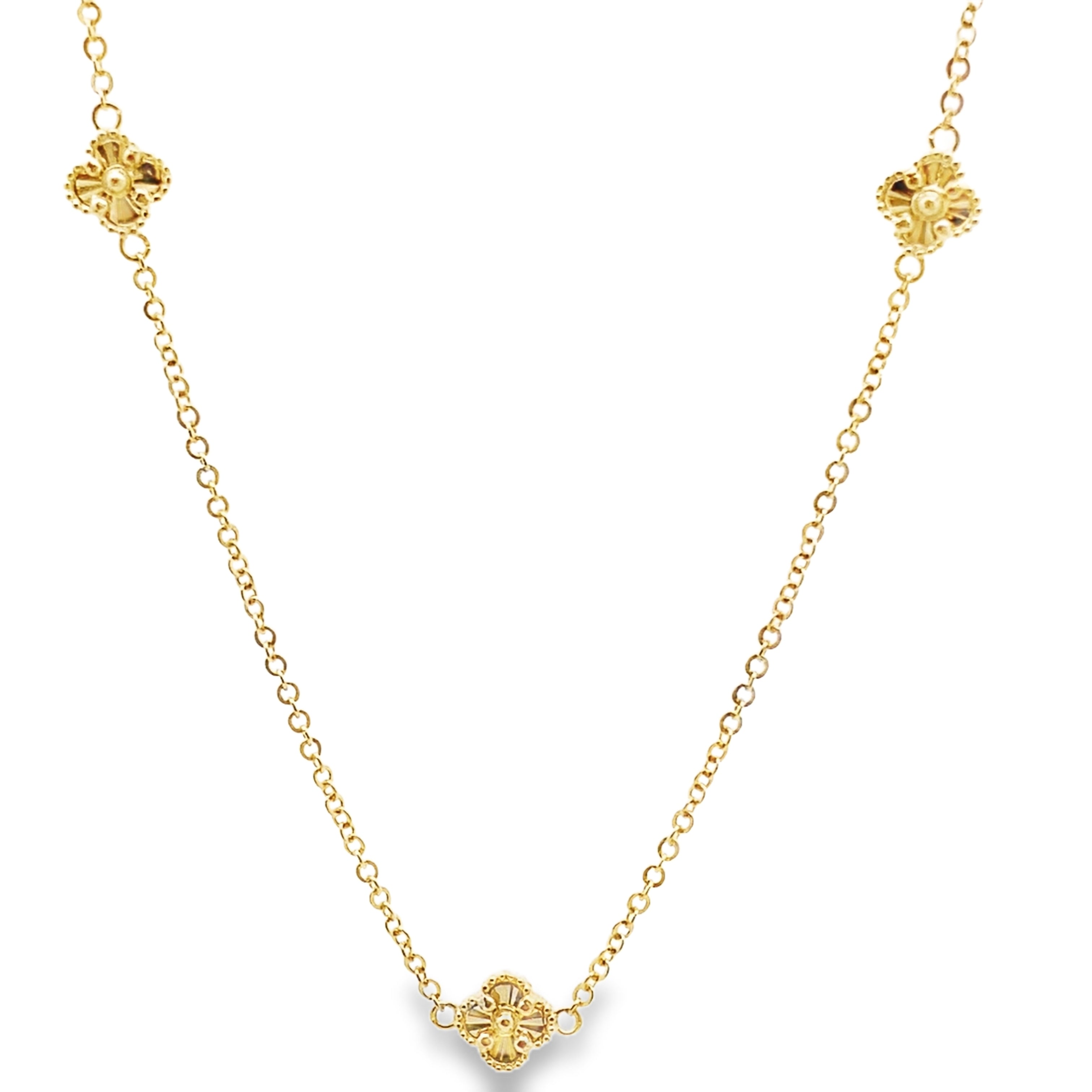 14K Yellow Gold Ladies Sunburst Five Flowers Necklace 17In 4.1Dwt