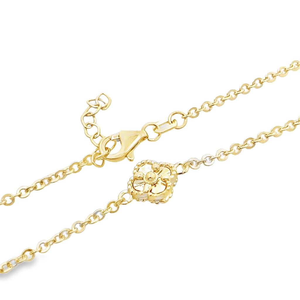 14K Yellow Gold Ladies Sunburst Five Flowers Necklace 17In 4.1Dwt