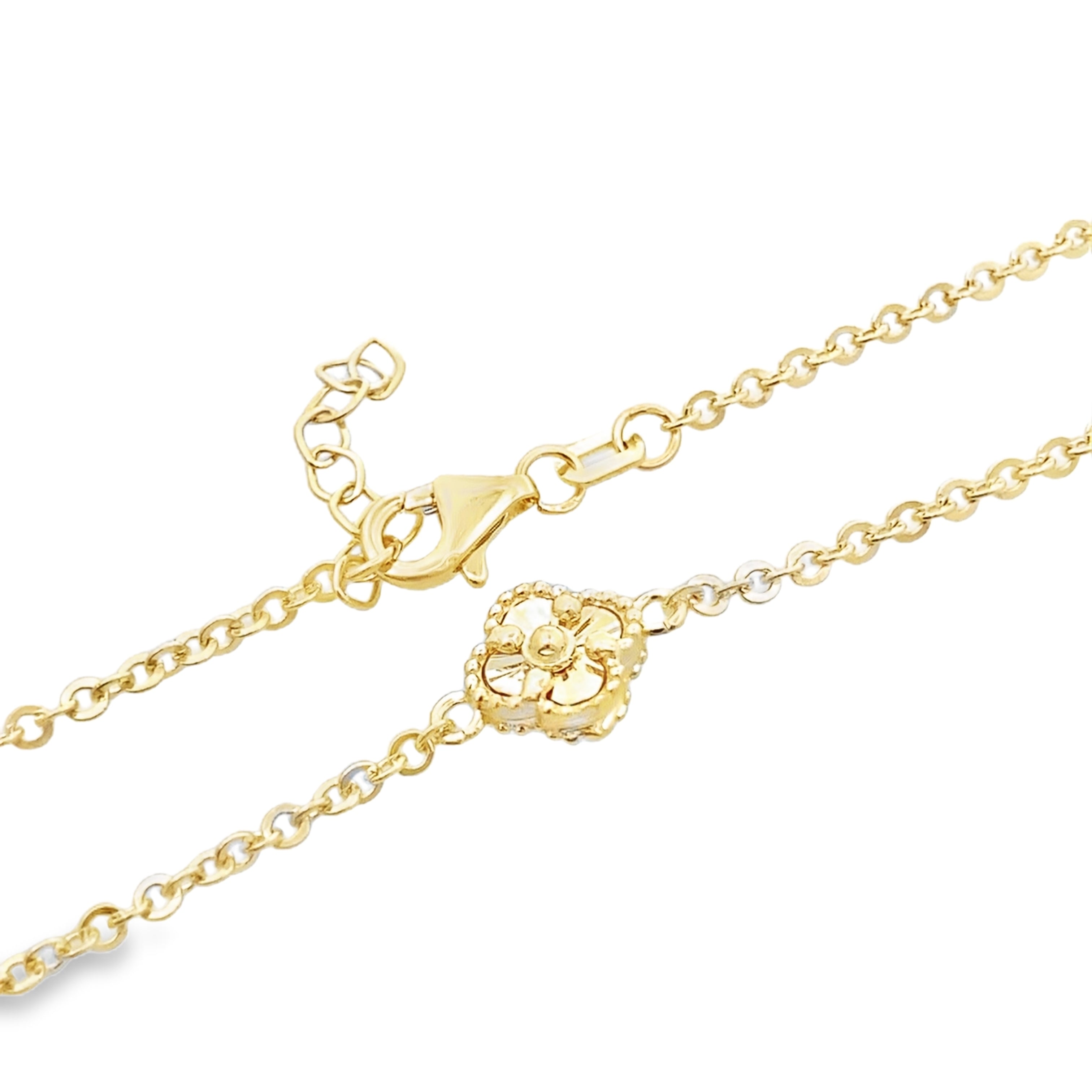 14K Yellow Gold Ladies Sunburst Five Flowers Necklace 17In 4.1Dwt