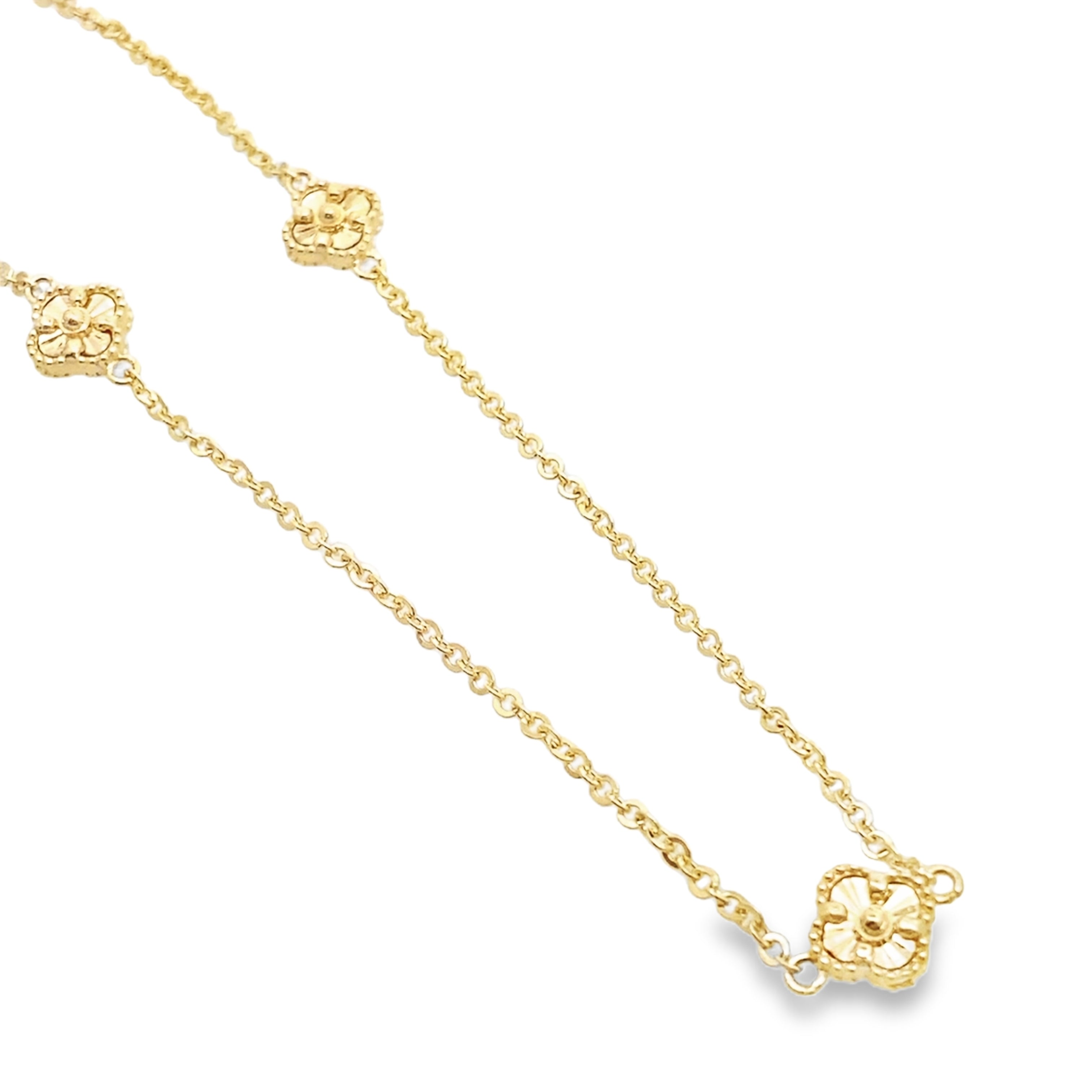 14K Yellow Gold Ladies Sunburst Five Flowers Necklace 17In 4.1Dwt