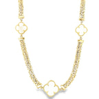 14K Yellow Gold Mother Of Pearl Flower Byzantine Link Neclace 18In