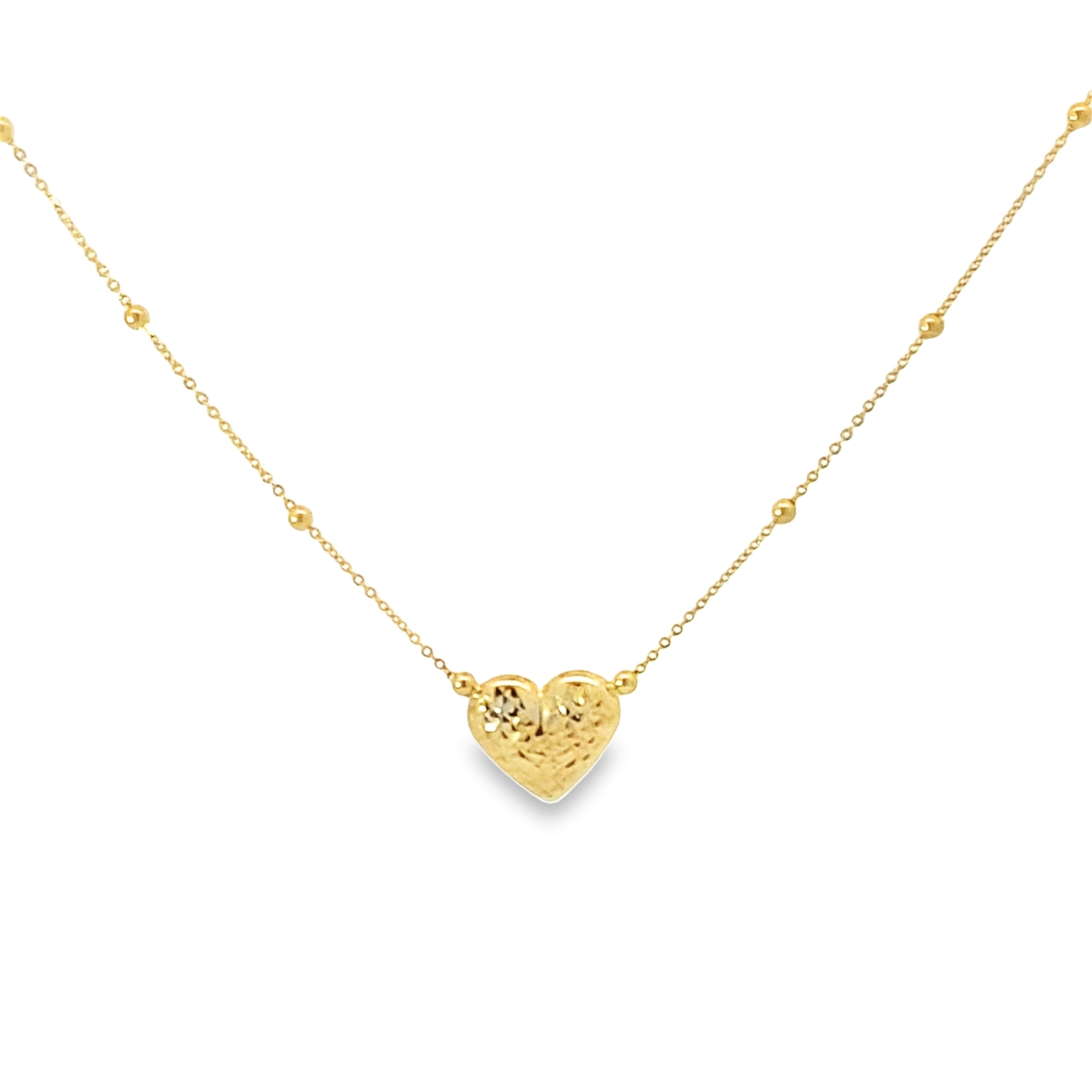 14K Yellow Gold Small Balls & Heart Station Necklace 18In 1.1Dwt