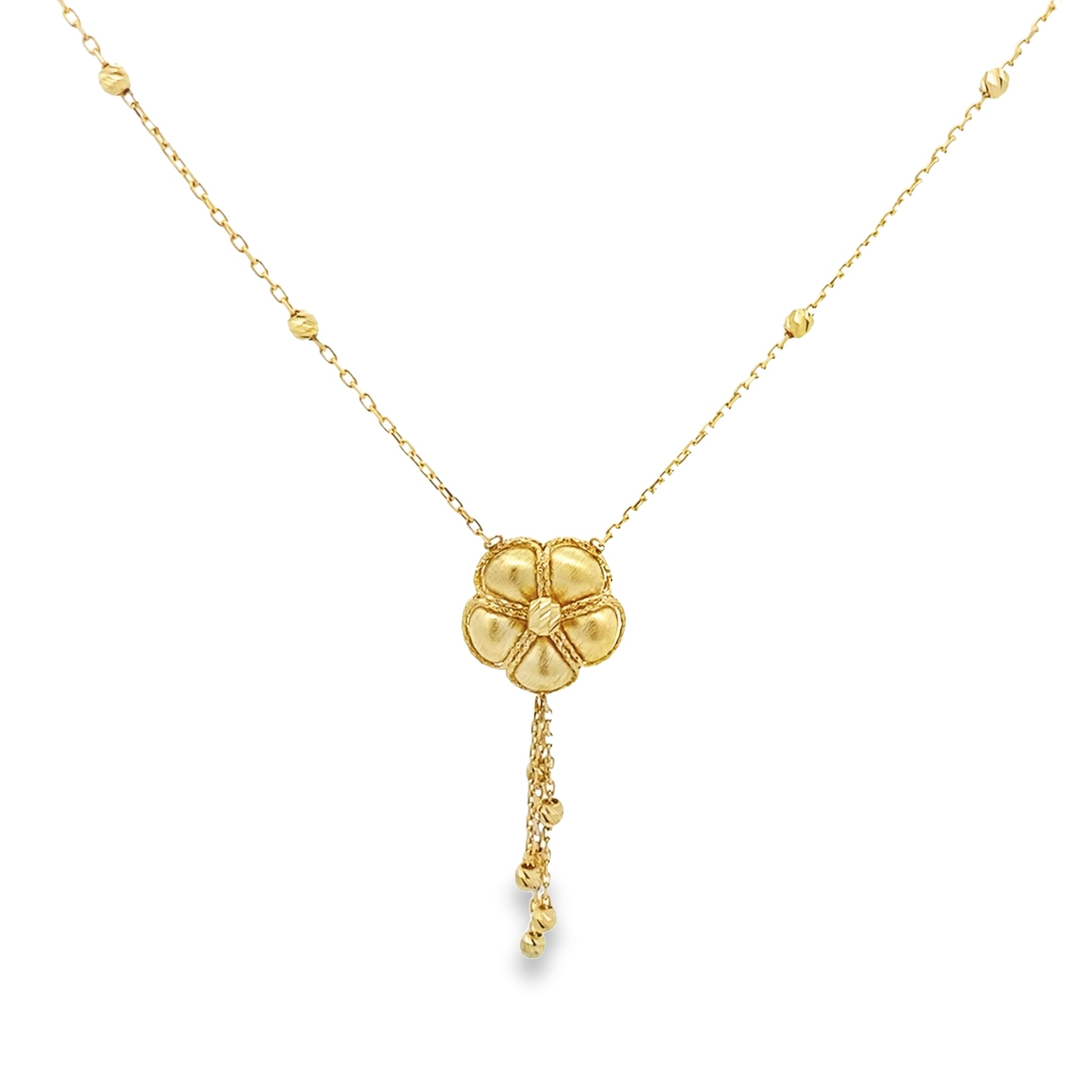 14K Yellow Gold Flower Necklace Pendant 19In 3.9Dwt