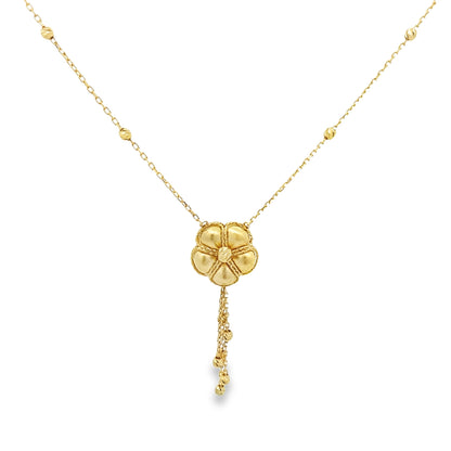 14K Yellow Gold Flower Necklace Pendant 19In 3.9Dwt