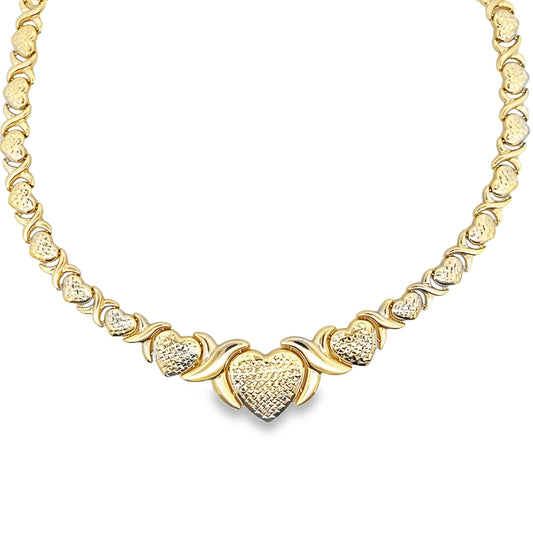 14K Yellow Gold Xo Heart Stampado Link Necklace 18In 12.8Dwt
