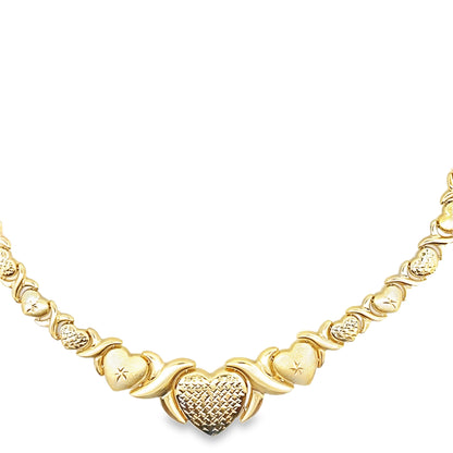 14K Yellow Gold Xo Heart Stampado Link Necklace 18In 12.7Dwt