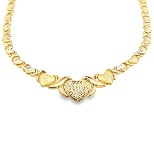 14K Yellow Gold Xo Heart Stampado Link Necklace 18In 12.7Dwt