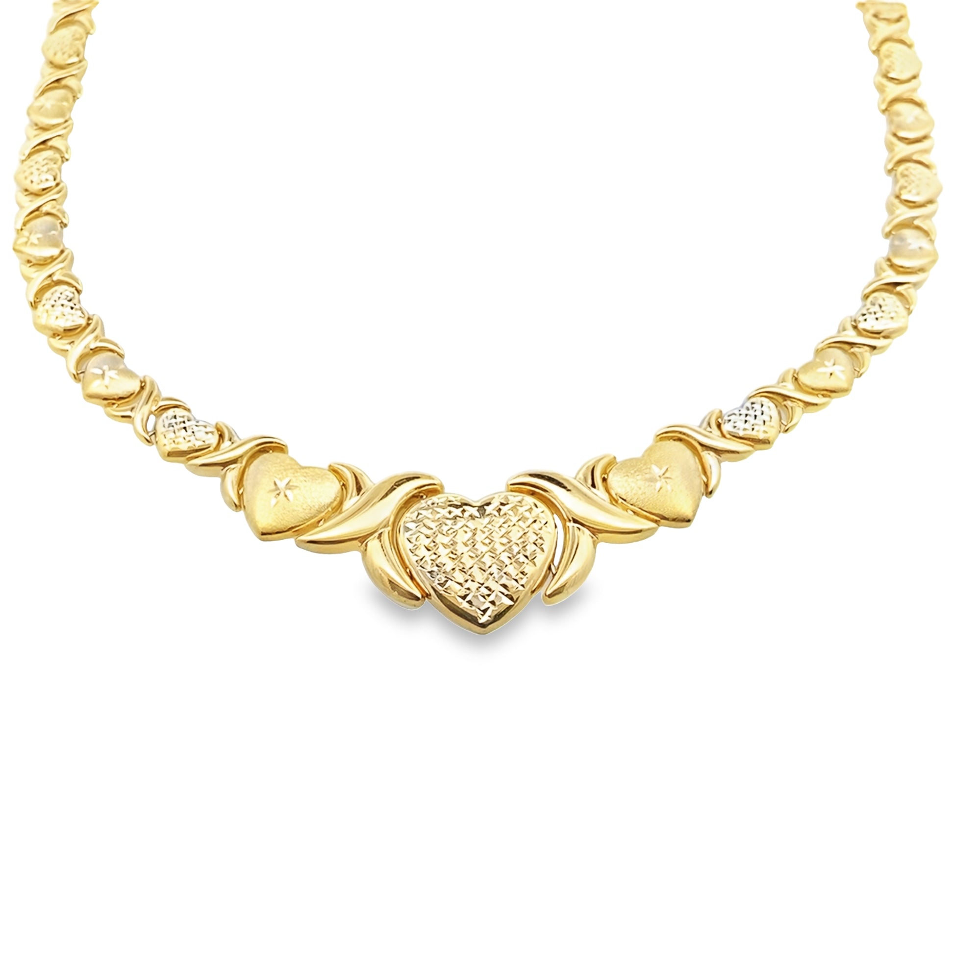 14K Yellow Gold Xo Heart Stampado Link Necklace 18In 12.7Dwt