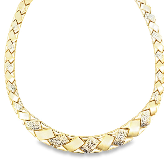 14K Yellow Gold Woven Stampado Link Necklace 17In 18.1Dwt