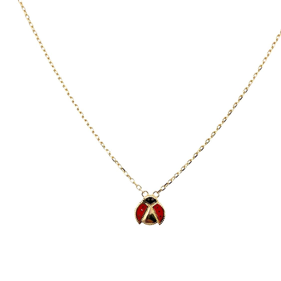 14K Yellow Gold Ladybug Cable Link Necklace 18In 1.9Dwt