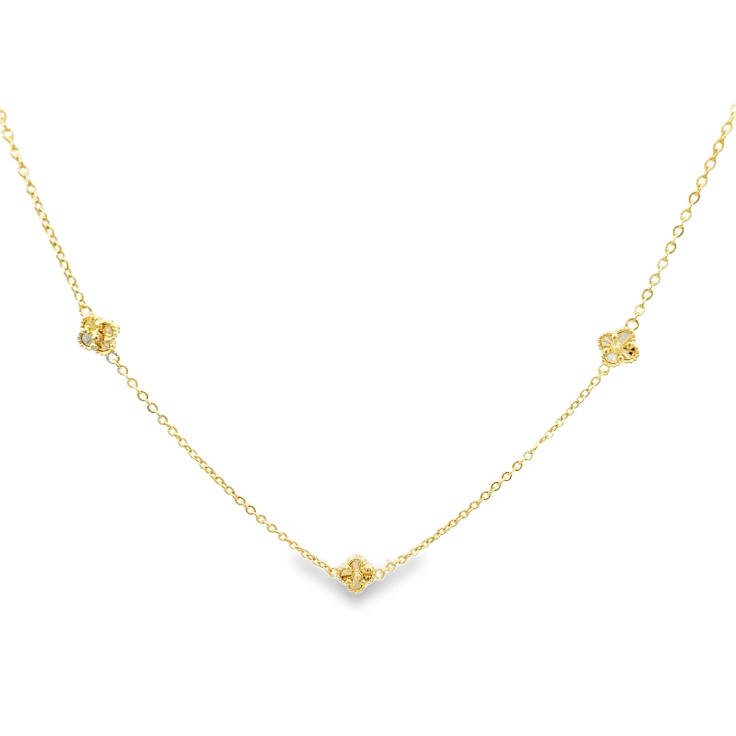 10K Yellow Gold Five Small Gold Flower Station Necklace 17In 3.8Dwt
