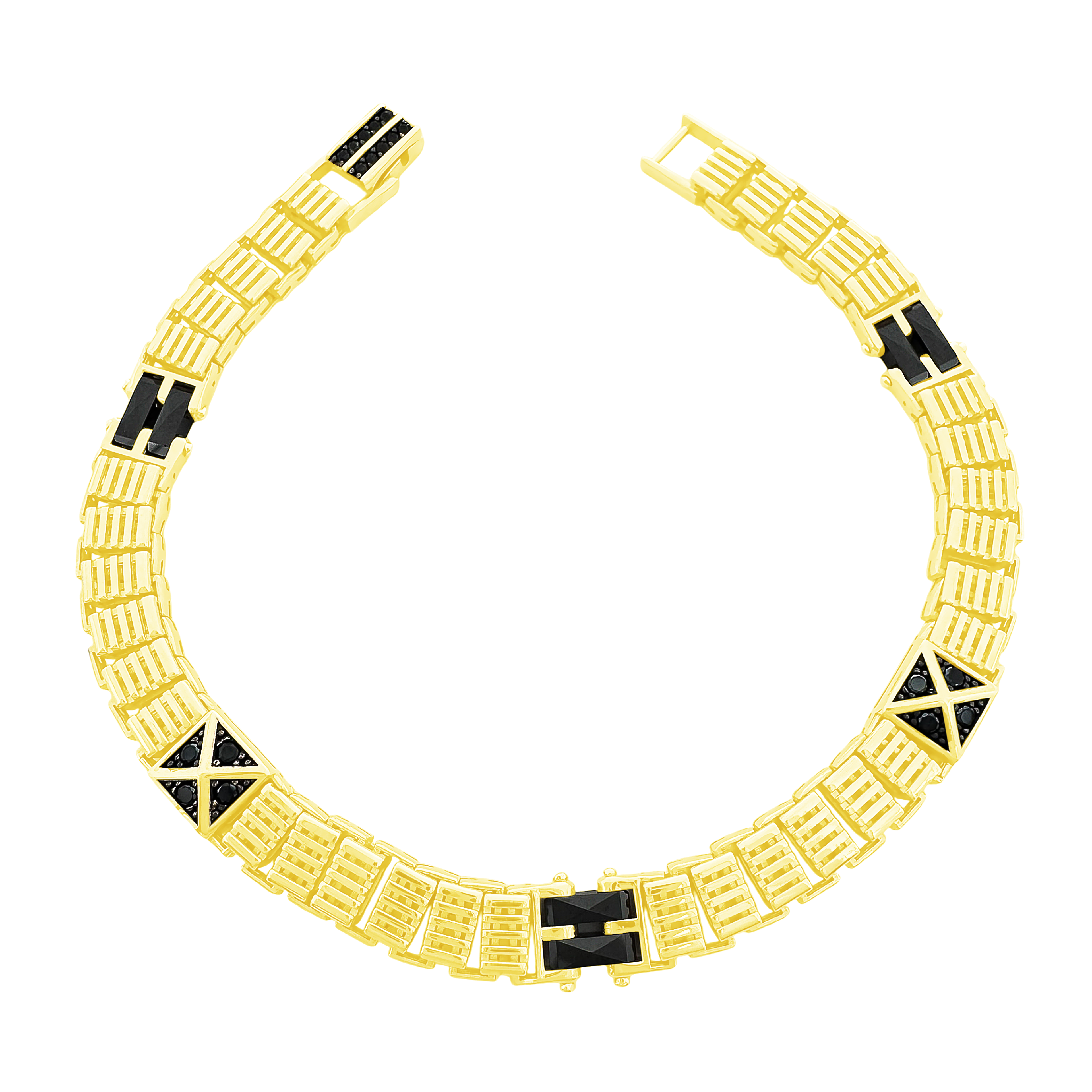 10K Yellow Gold Black Stones Free Form Link Bracelet 8In 11.2Dwt