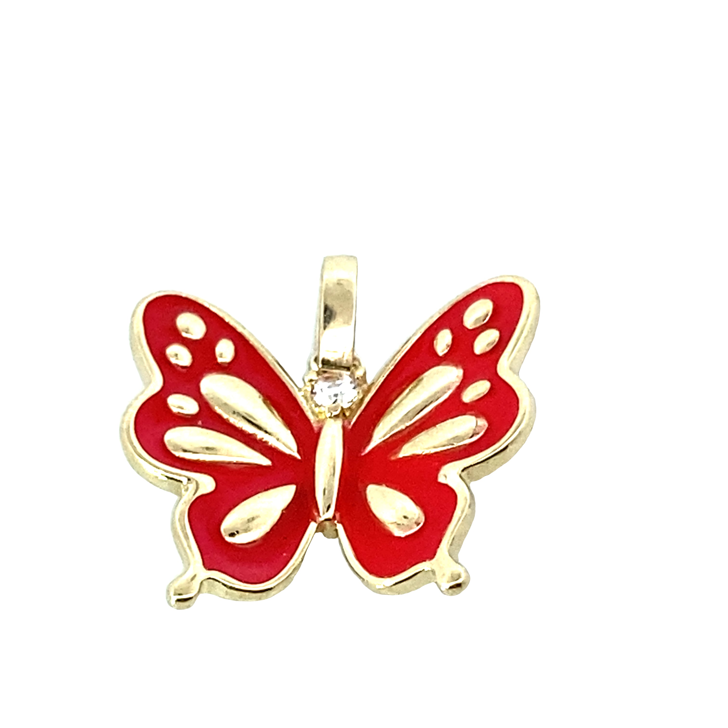 14K Yellow Gold Enameled Butterfly Pendant 1.2Dwt