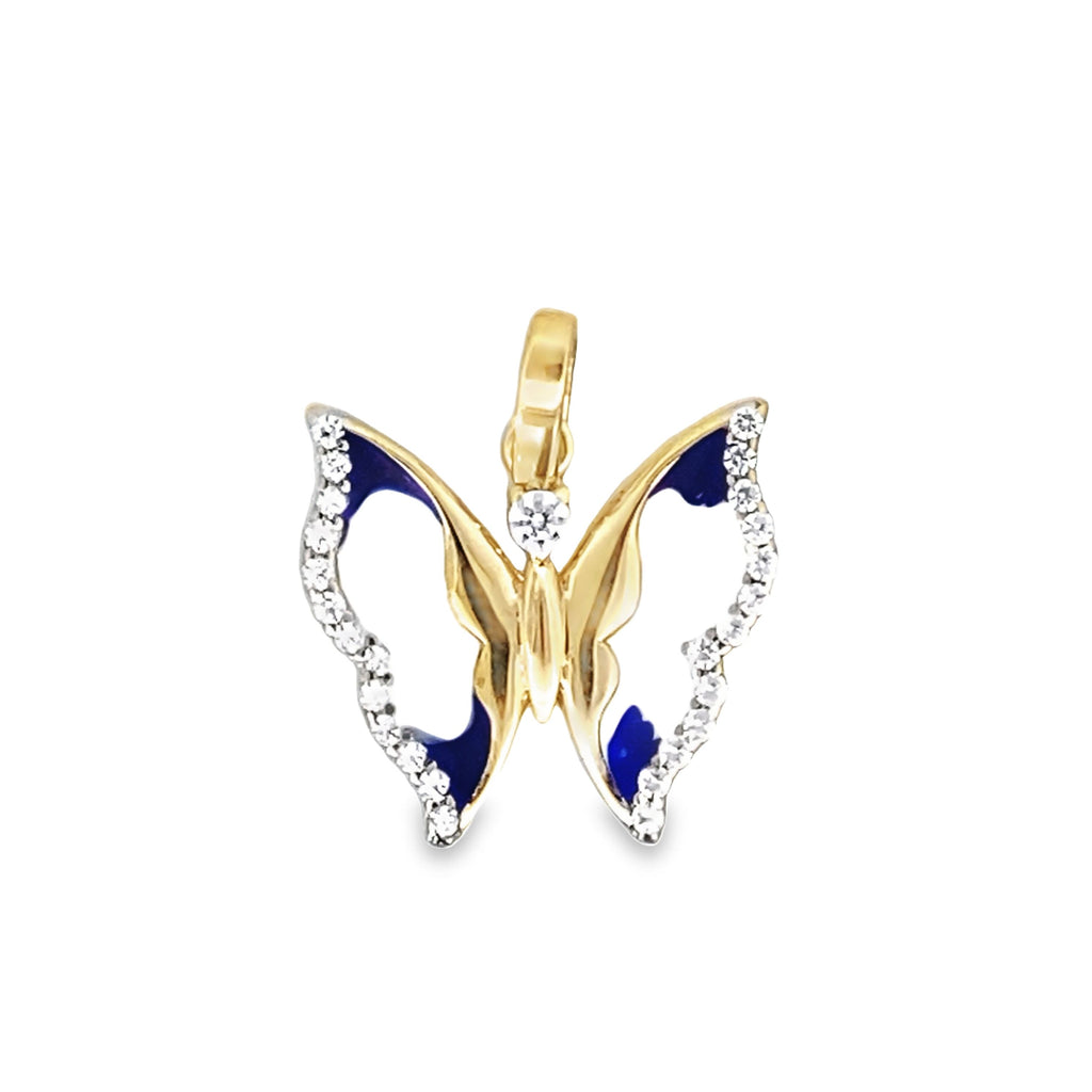 14K Yellow Gold Enameled Butterfly Pendant 1.0Dwt