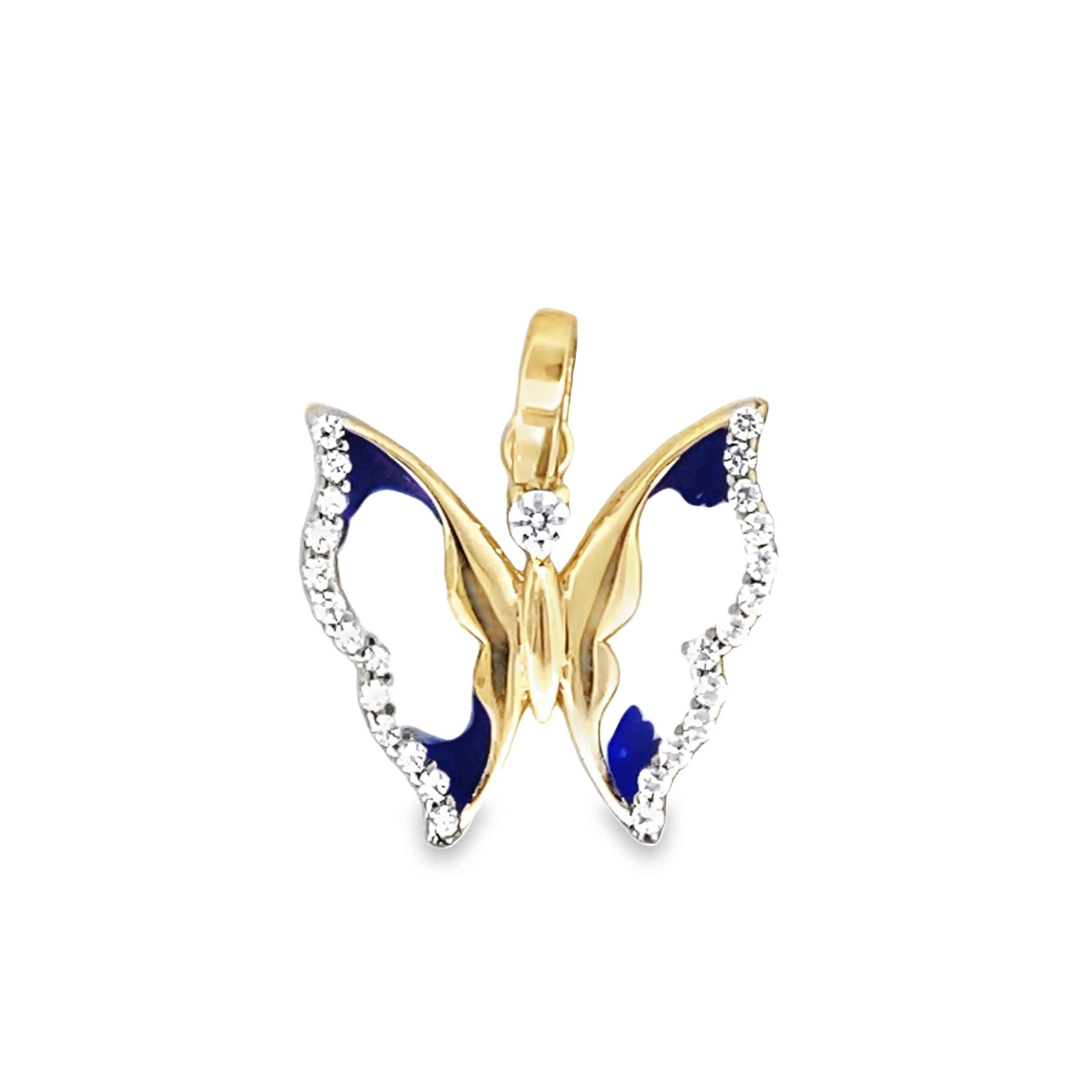 14K Yellow Gold Enameled Butterfly Pendant 1.0Dwt