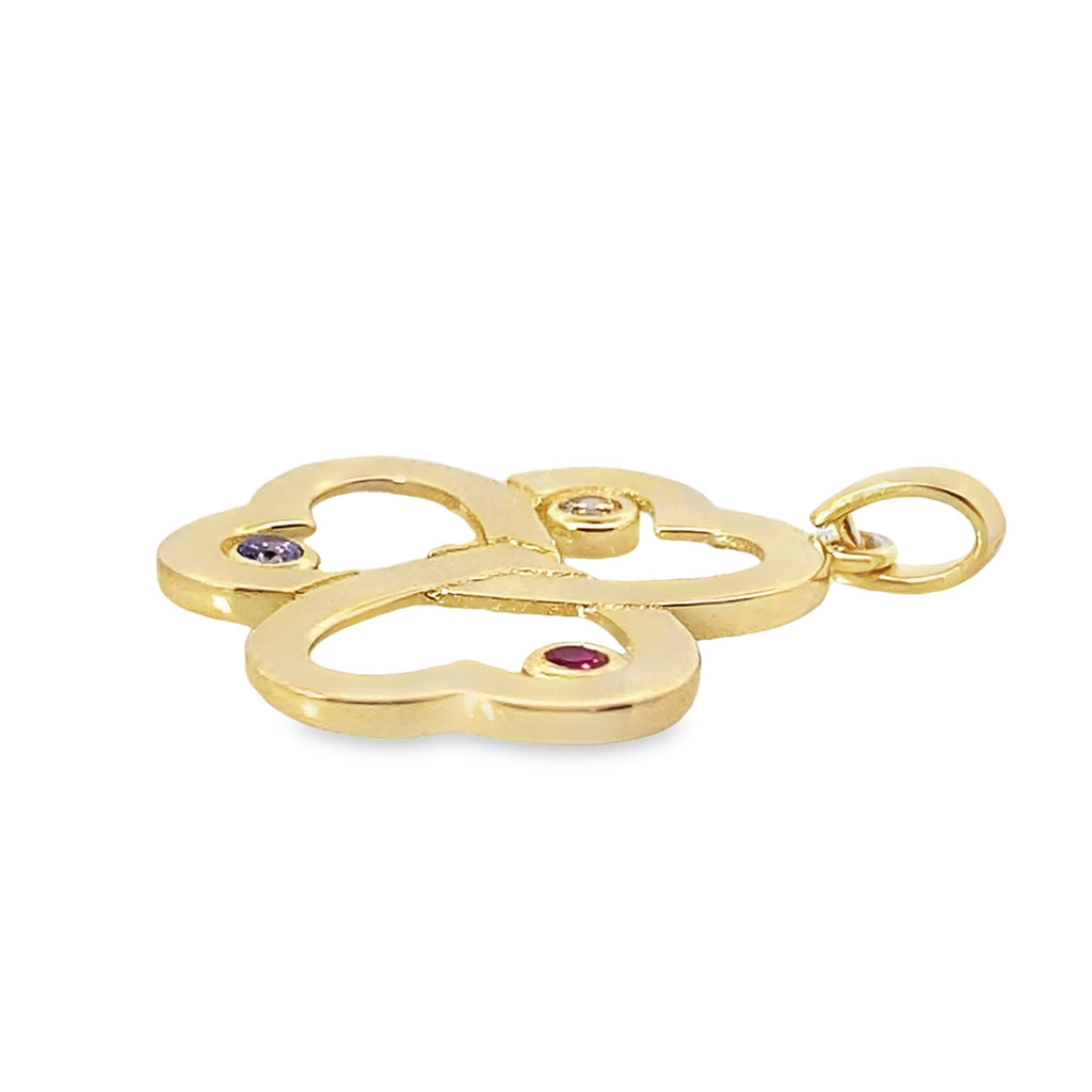 14K Yellow Gold Heart Clover Pendant 1.1Dwt