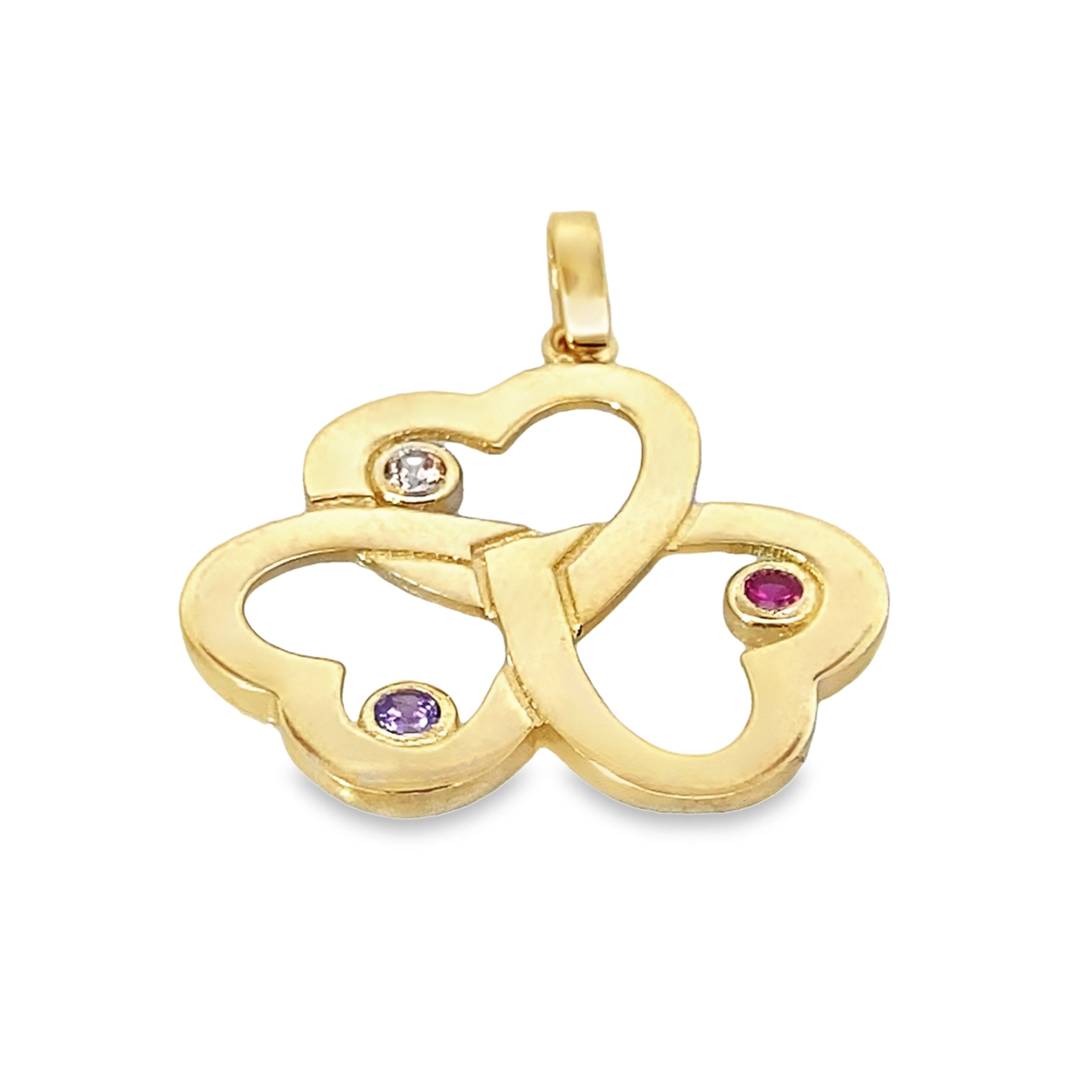 14K Yellow Gold Heart Clover Pendant 1.1Dwt