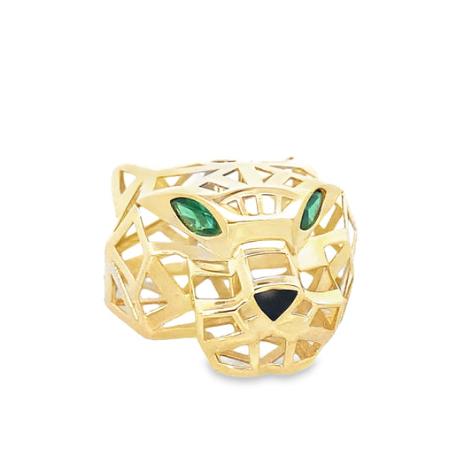 14K Yellow Gold Large 3D Cut Out Panther Head Pendant 3.7Dwt