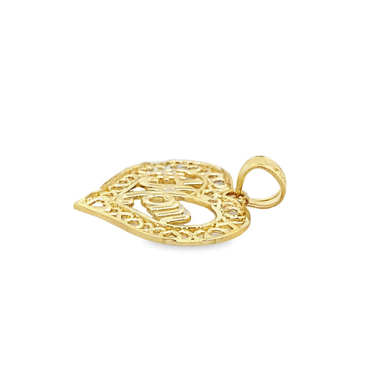 10K Yellow Gold Heart Shaped #1 Mom Pendant 0.6Dwt