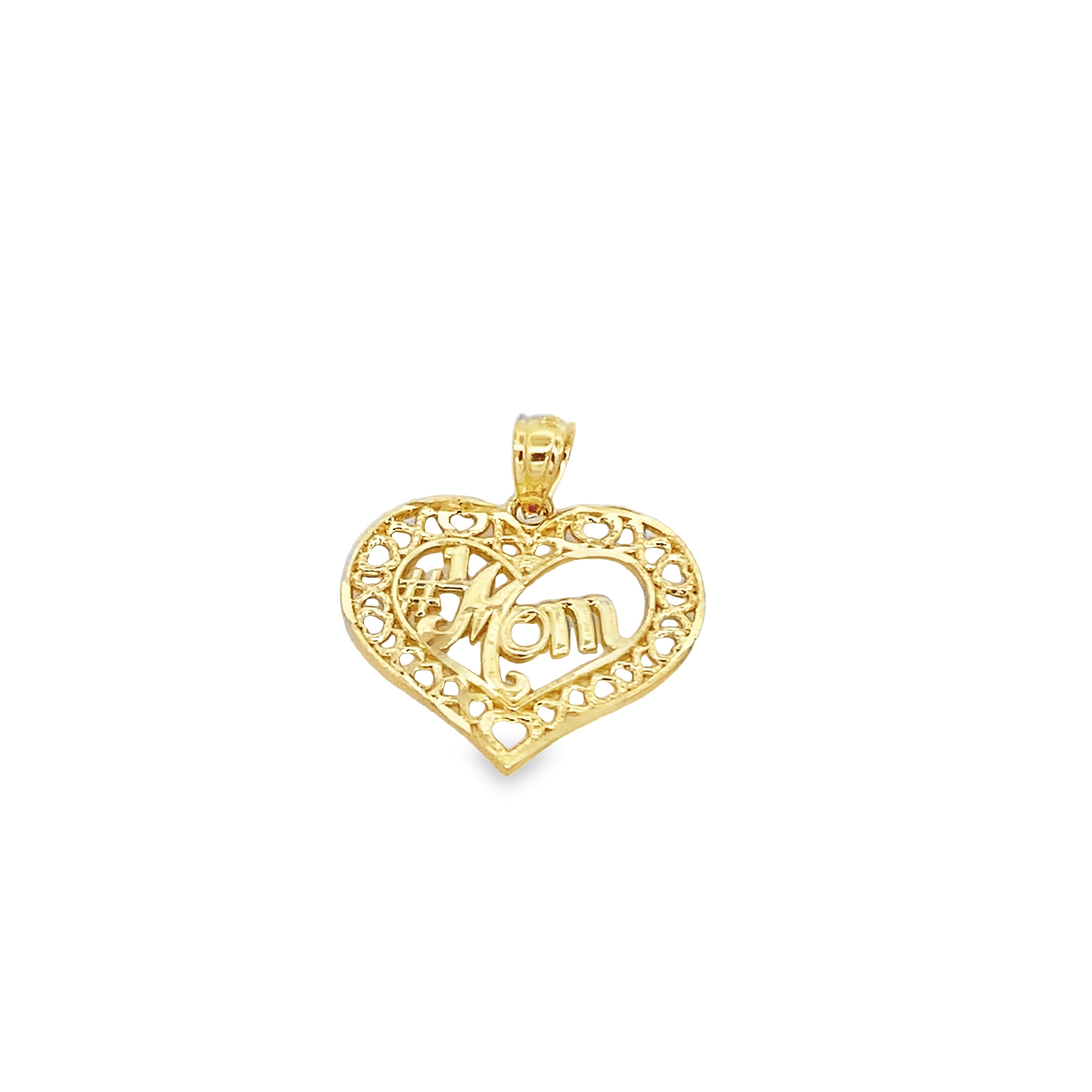 10K Yellow Gold Heart Shaped #1 Mom Pendant 0.6Dwt