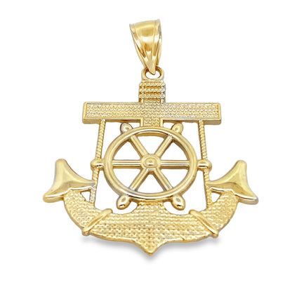 10K Yellow Gold Anchor & Ship Wheel Pendant 3.8Dwt