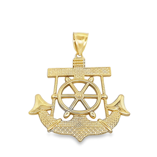 10K Yellow Gold Anchor & Ship Wheel Pendant 6.0Dwt