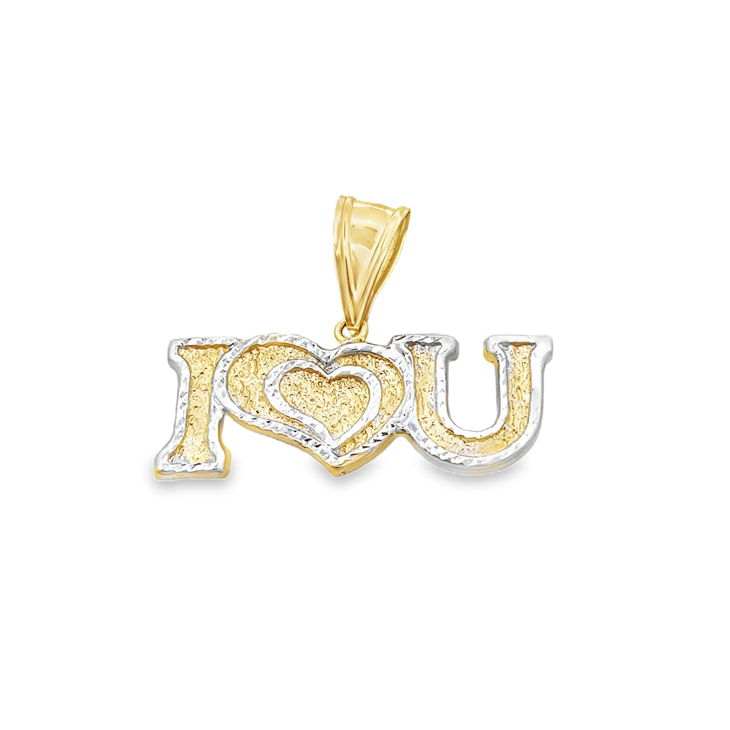 14K Two Tone Gold "I Love U" Pendant 2.1Dwt