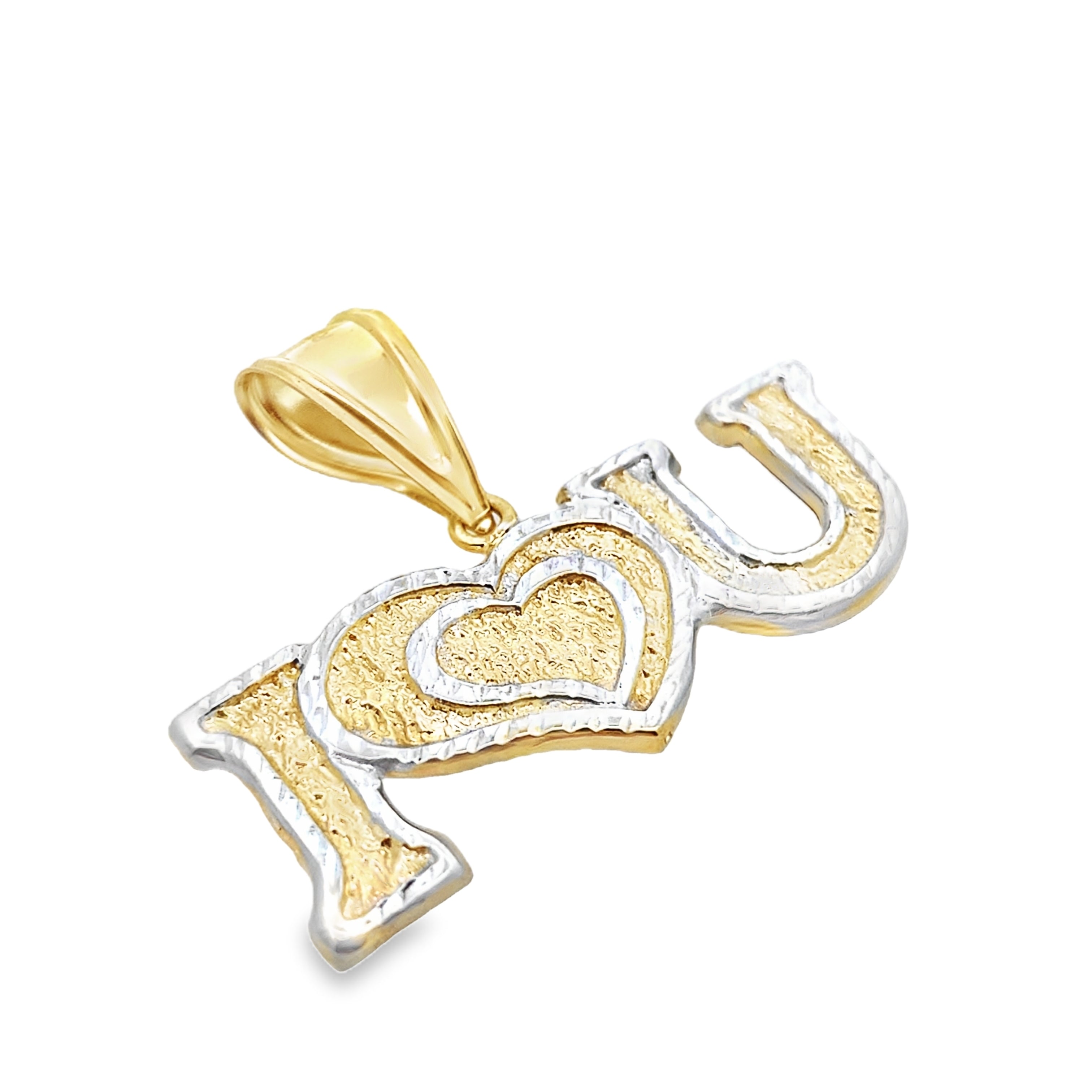 14K Two Tone Gold "I Love U" Pendant 2.1Dwt