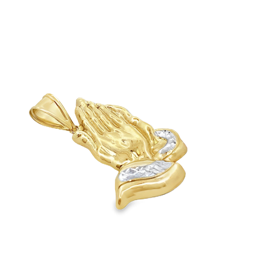 14K Two Tone Gold Praying Hands Pendant 3.2Dwt
