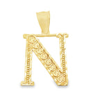 10K Yellow Gold Diamond Cut Initial "N" Pendant 0.8Dwt