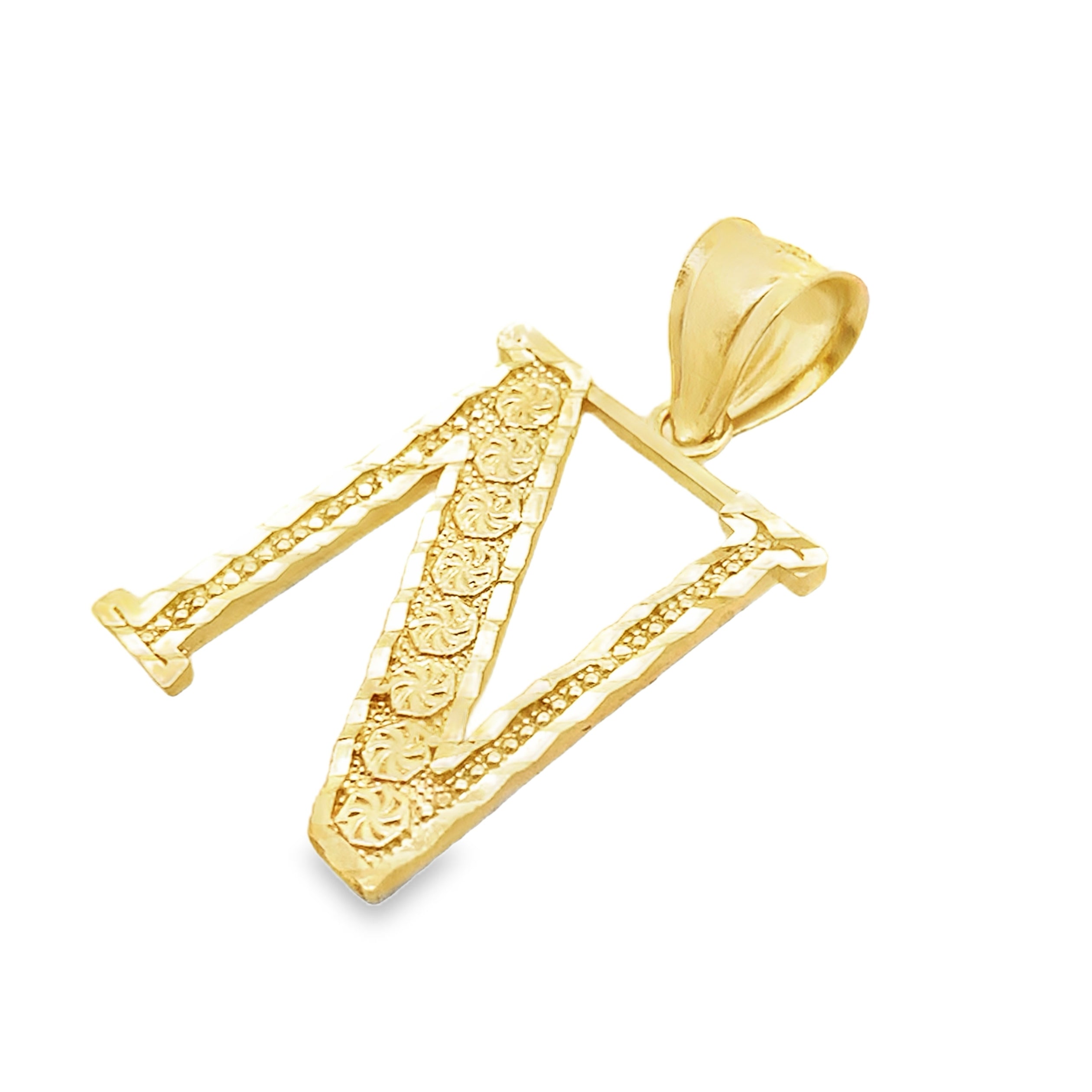 10K Yellow Gold Diamond Cut Initial "N" Pendant 0.8Dwt