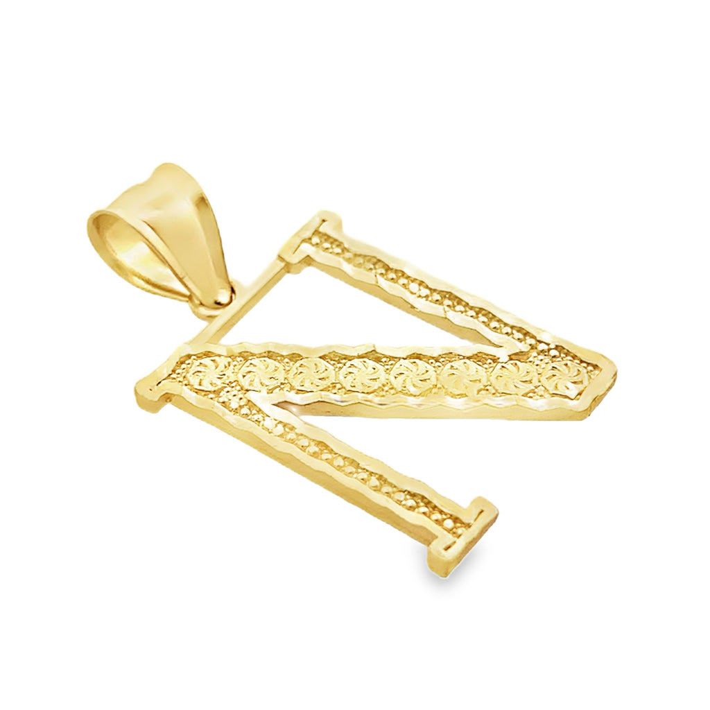 10K Yellow Gold Diamond Cut Initial "N" Pendant 0.8Dwt